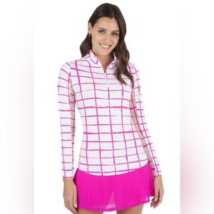 IBKUL Women’s Long Sleeve Cordova Print Mock Neck White/Pink Size S